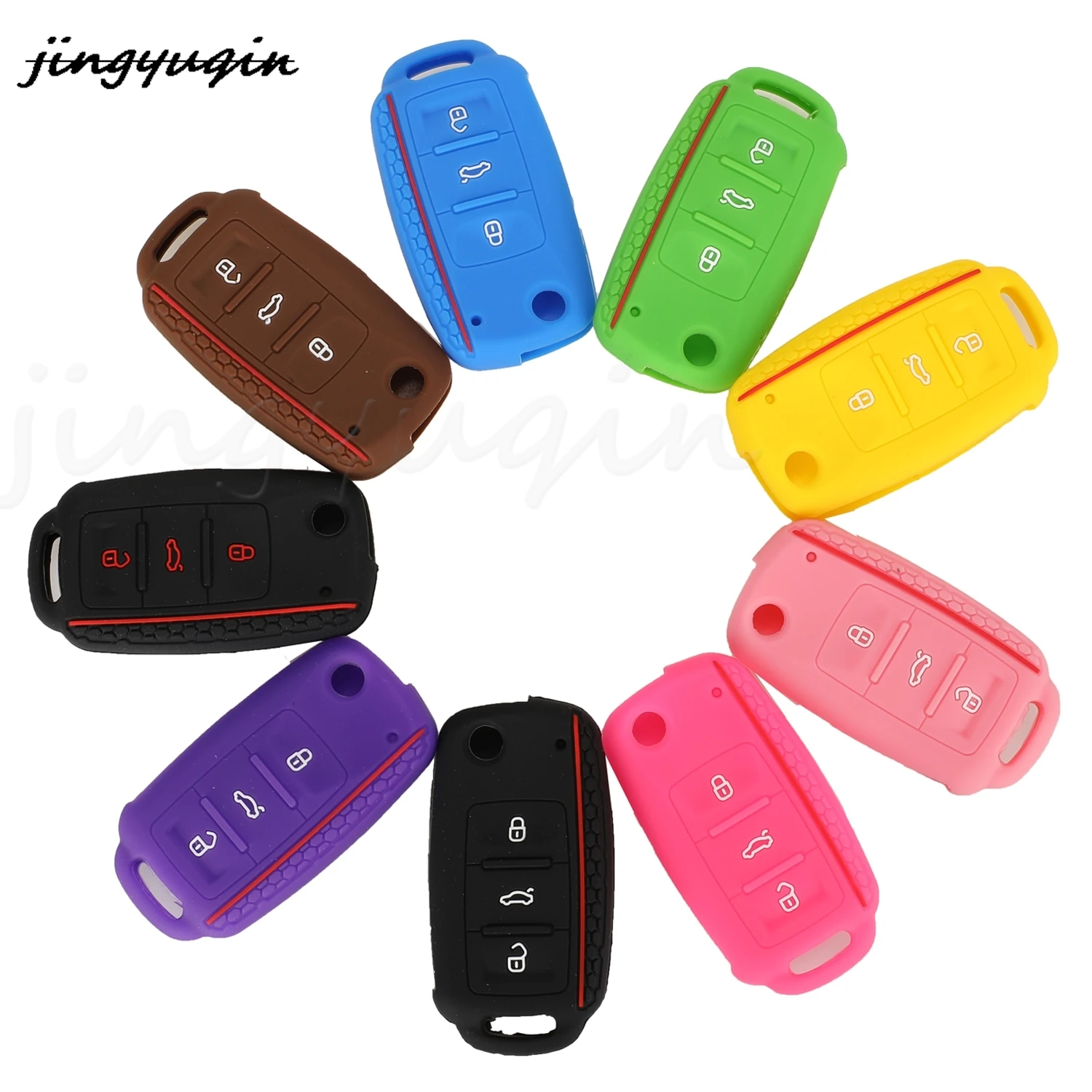 

jingyuqin 50pcs 3 Buttons Remote Car Key Cover Case Silicone Protect Shell For VW Bora POLO GOLF Passat