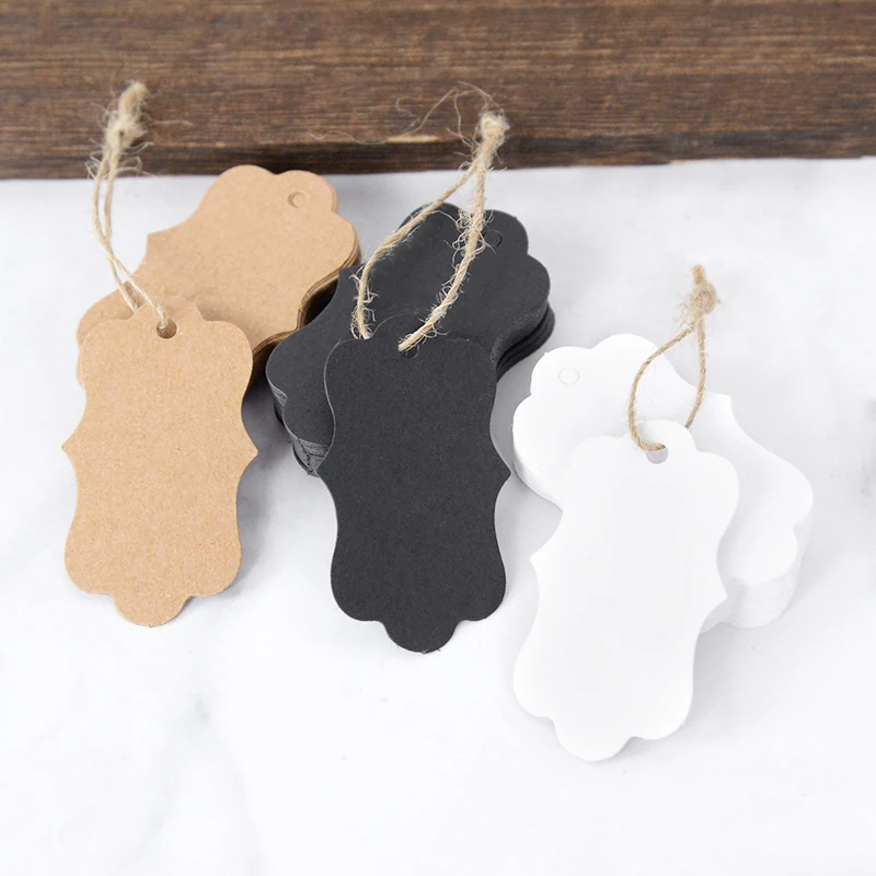 100pcs Brow/White/Black Paper Gift Sealing Label Cards With String 20m Store Jewelry Price Tags Wedding Birthday Favor Gift Card wedding favor tags