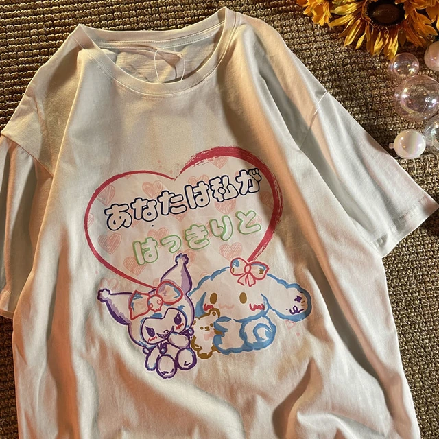 Camiseta de manga curta Sanrio Melody, roupas kawaii, desenho animado  Kuromi Raglan, Top Y2K doce original para meninas, desenhos animados  melódicos, verão - AliExpress