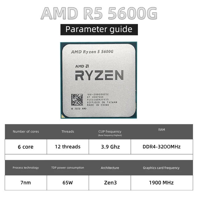 AMD NEW Ryzen 5 5600G R5 5600G 3 9GHz Six Core Twelve Thread 65W CPU Processor