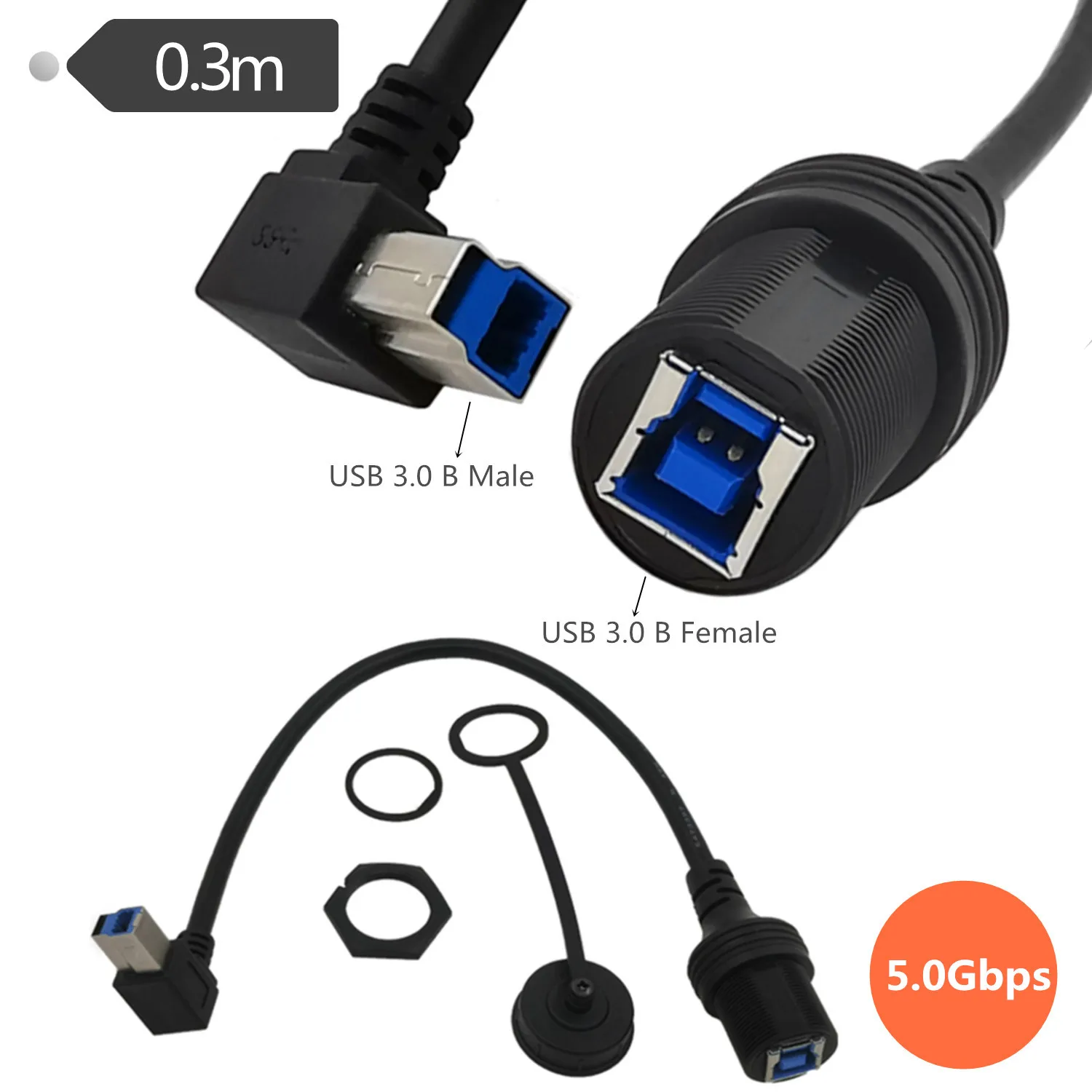 

USB3.0 BMBF printing male to female AUX embedded panel installation extension cable, 0.3m for car, truck, motorcycle dashboard