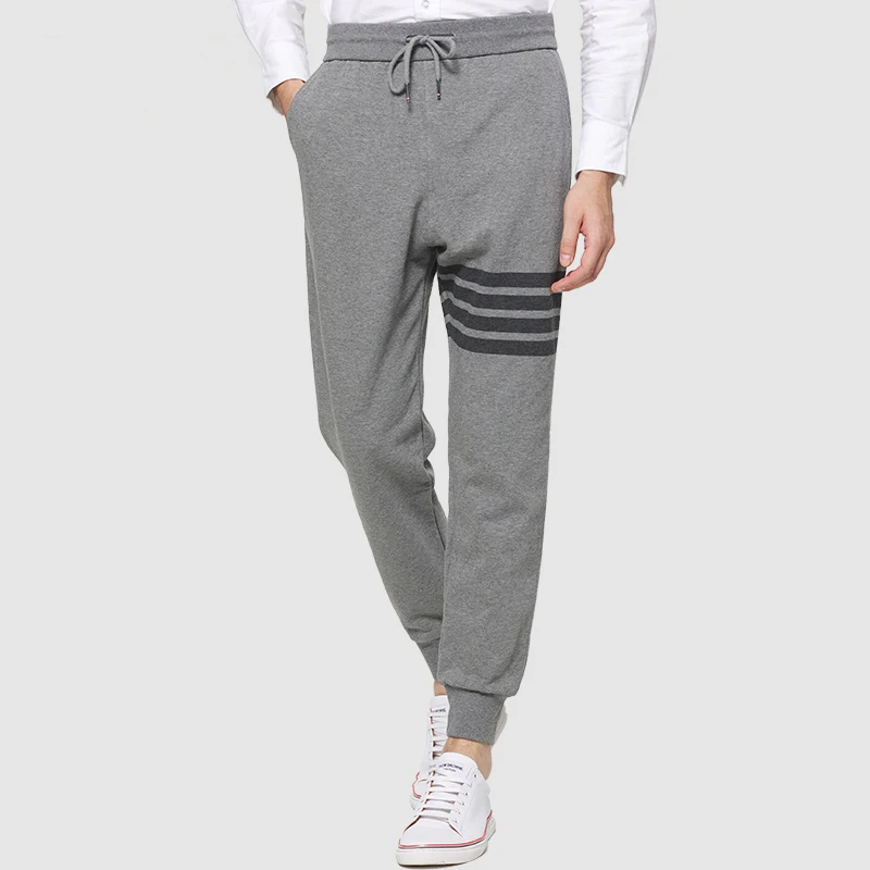 

TB THOM Knitted Sweatpants Men's 4-Bar Striped Pure Cotton Comfortable Straight Trousers Fashion Classic Casual Luxury Pants