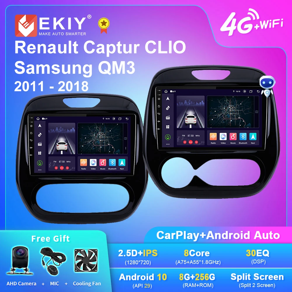 EKIY-X7 Rádio Auto Android para Renault Captur CLIO, Samsung QM3, 2011-2018, Carplay estéreo, sistema de navegação GPS, 2 Din, DSP, DVD, HU
