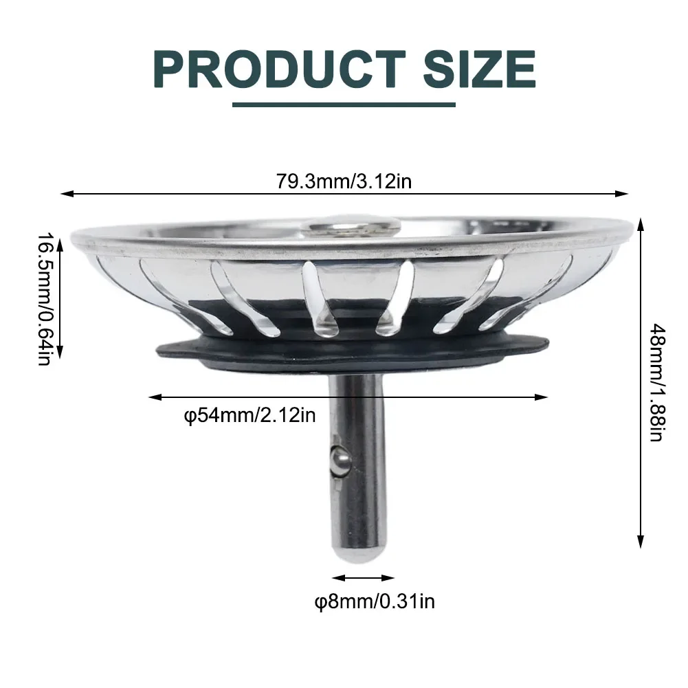 Kitchen Filter Waste Plug Stainless Steel Replacement Kitchen Sink Strainer Waste Plug 80mm Reliable Performance kitchen sink filter drain filter bathroom sink plug washbasin drain plug drain strainer bathroom sink stopper drain pipe plug