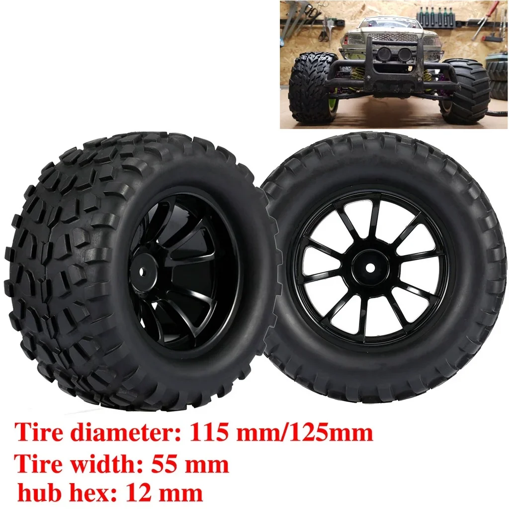 1/10 몬스터 트럭 타이어 휠 버기, RC카 크롤러 Traxxas Scx10 REDCAT HPI HSP용, 120mm, 125mm, 4 개