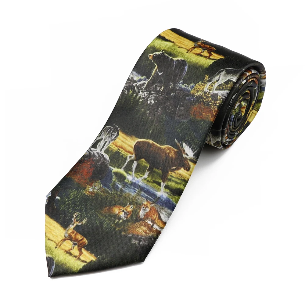 Men's Smooth Soft Polyester 8cm Tie Vintage Cute Giraffe Cat Vegetable Reindeer Pattern Printed Wedding Party Accessory Gift