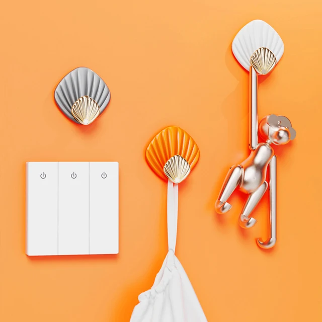 4Db Kreatív Kagyló Alak Fali Függő Horog Lyukasztás Nélküli Erős Ragasztóhorog Fürdőszoba Konyhai Falra Szerelt Varrat Ragadós - Image 3