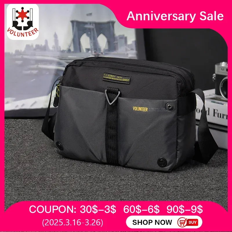 Volunteer Casual Crossbody Shoulder Bag Men Travel Waterproof Laptop Messenger Bags Male Multi-pocket Large Capacity Bags1698-07
