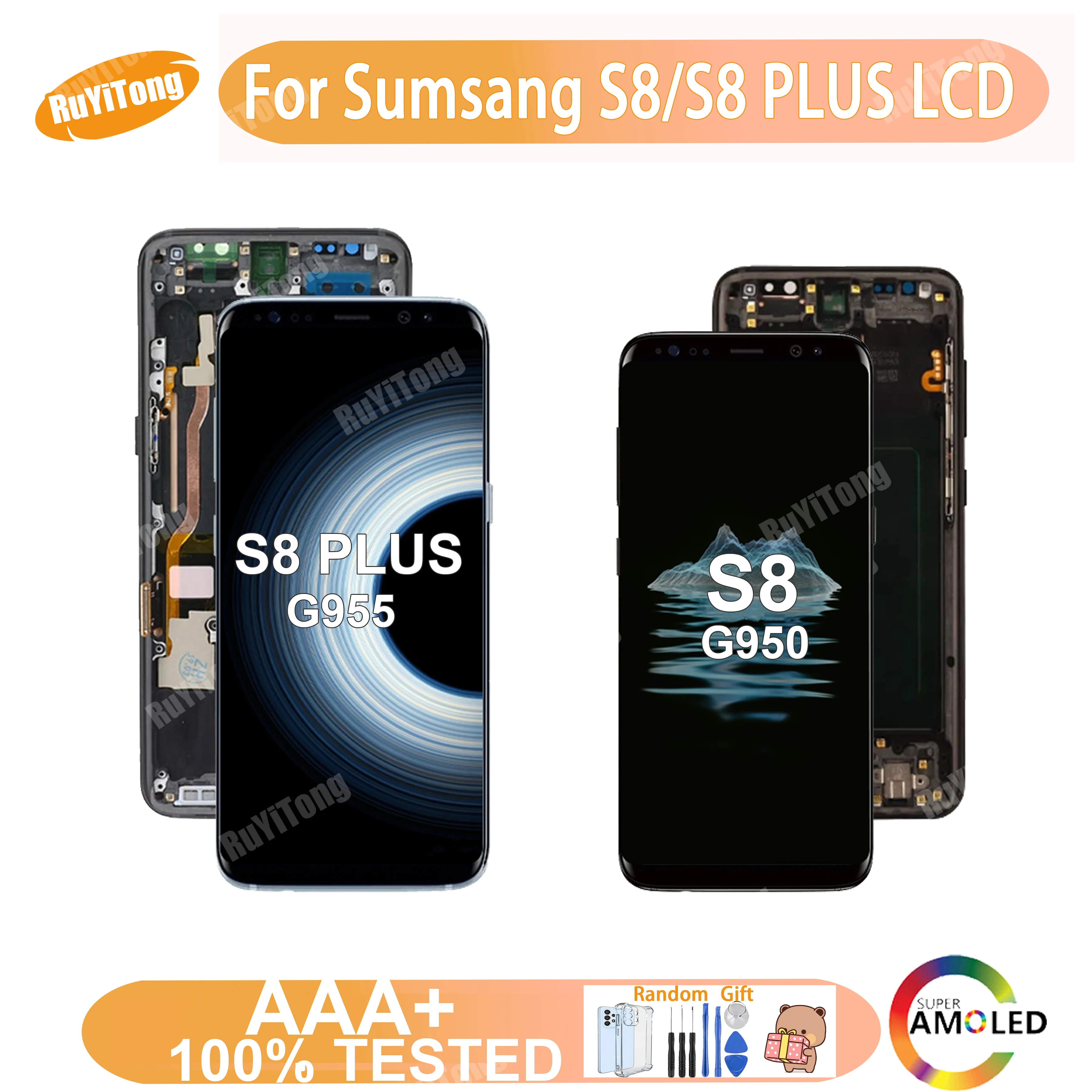 

AAA+100% Tested S8 LCD For Samsung Galaxy S8 G950 G950F LCD Display S8Plus G955FD G955F G955 With Frame Touch Screen Digitizer