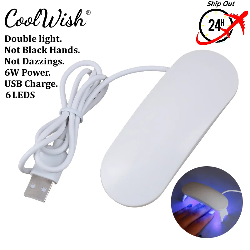 

6 Leds 6W Professional Mini UV LED Nail Lamp Usb Light Gel Polish Cured Led Nail Dryer Lamp Machine Portable USB Cable Nails