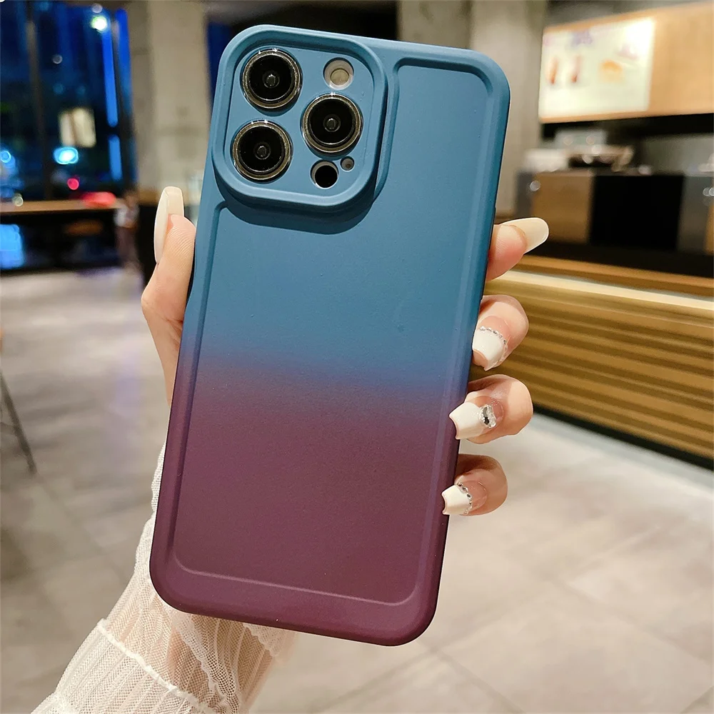 Gradient Color Phone Case For iPhone 11 12 13 14 Pro Max Mini XR XS X 7 8 Plus Shockproof Bumper Soft Silicone Cover_voghion.com