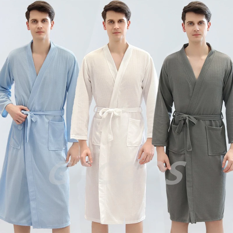 Men Women Terry Bathrobe Suck Water Towel Sleepwear Spa Hotel Waffle Bath Robe Kimono Plus Size Dressing Gown Couple Clothes