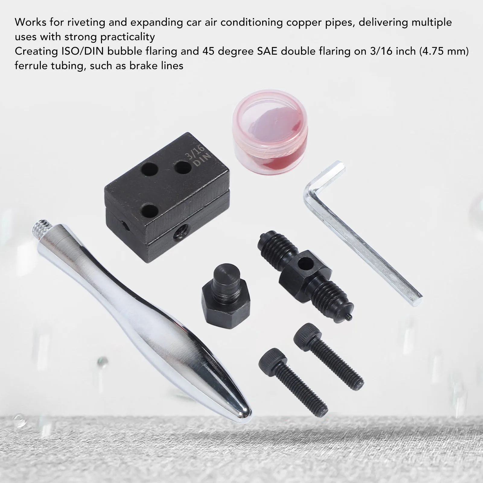 3/16inch Car Brake Pipe Reamer Steel Manual Brake Tube Line Flaring Tool for ISO DIN Bubble Flaring 45 Degree SAE Double