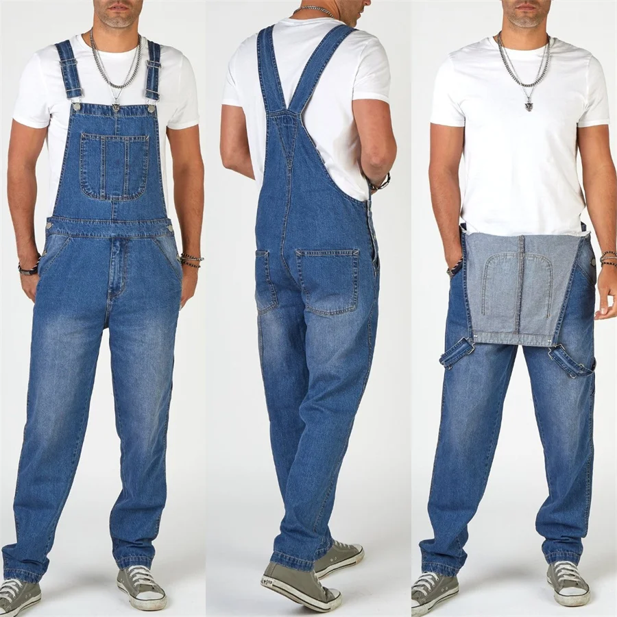 2024 Men's Denim Overalls Cargo Trousers for Men Fashion Bib Jeans Jumpsuit Oversized Pants Clothing Male Straight Streetwear