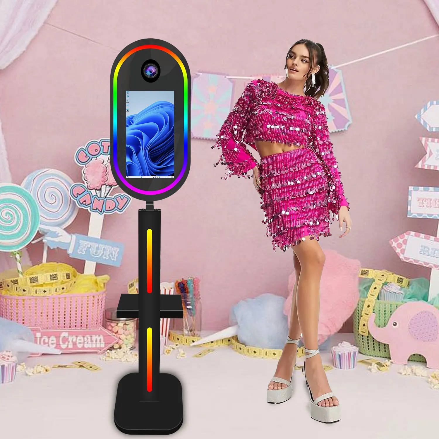 미러 매직 포토부스 셀카 기계, 휴대용 DSLR 카메라, LCD 터치 스크린, 포토 부스 LED 조명, 비행 케이스 포함, 15.6 인치