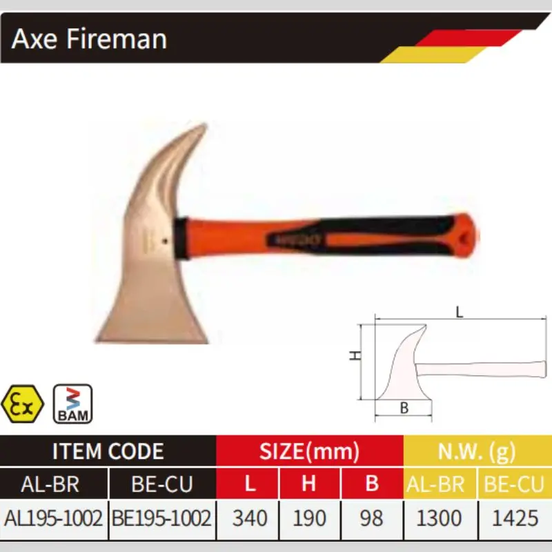 WEDO BAM ATEX FM Certificate Non-sparking Aluminium Bronze Beryllium Copper Fireman Axe