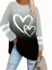 Plus-Size Women's Elegant Long-Sleeve T-Shirt - Gradient Color with Love Heart Print Crew Neck Top for Daily Wea