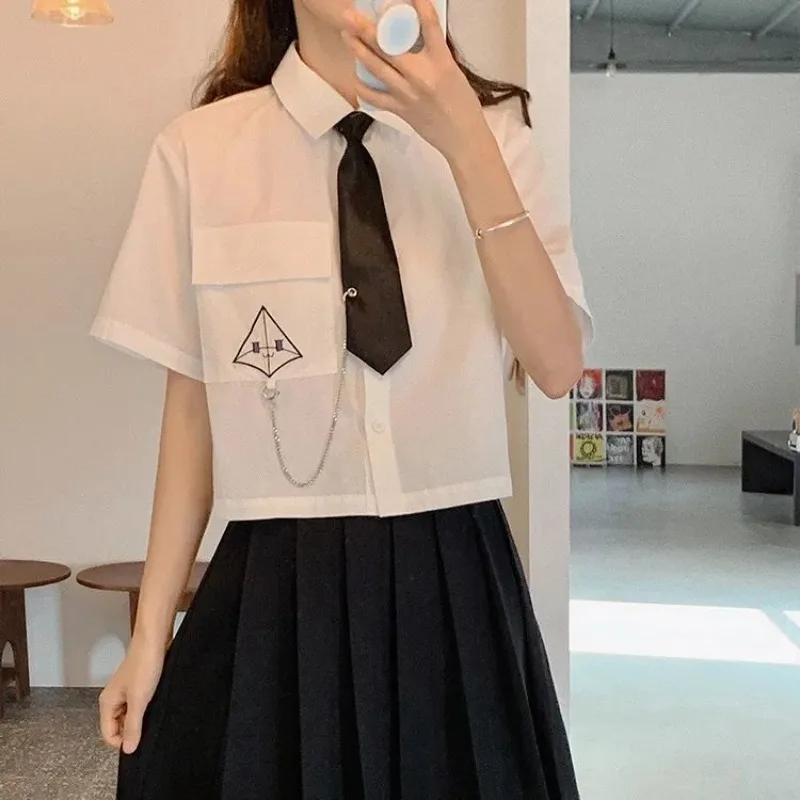 

EBAIHUI Preppy Style Uniform Set JK Short Top Women's Shirt with Tie Pleated Skirt Fashion Casual Set