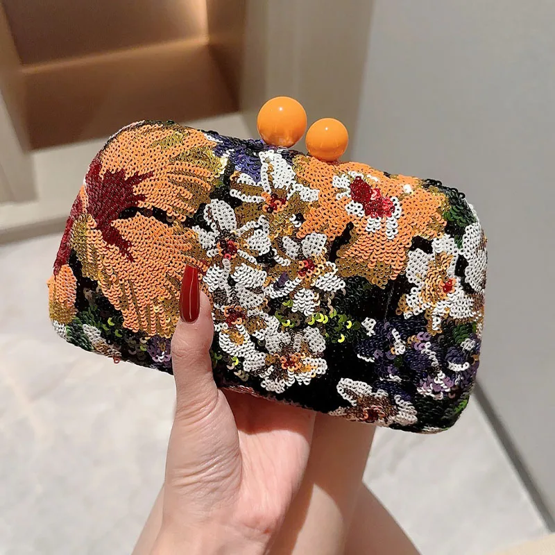 Embroidery Beaded Floral Bags for Women Trend 2024 Bling Sequins Wedding Shoulder Bag Designer Luxury Evening Party Handbags