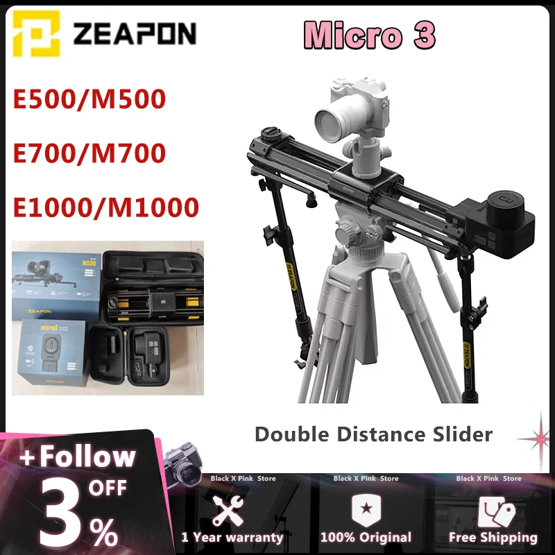 Zeapon Micro 3 E500 E700 E1000 M500 700 1000 Motorized Slider DSLR Camera Video Double Distance Portable Rail System