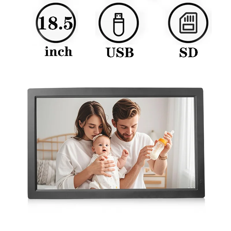 18.5-inch Digital photo frame 1366 * 768 Video Picture Music USB/SD White Digital photo frame Black Gift