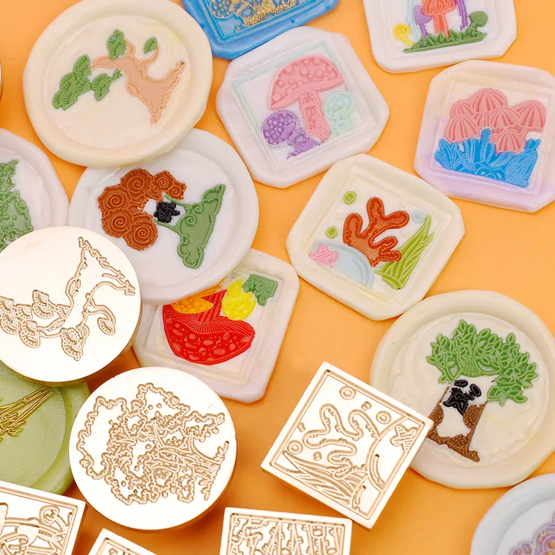 

Wax Sealing Stamps Head Square Circular Shape Green Potted Mushrooms Brass Seal Stamp for Birthday Party Card Making Supplies