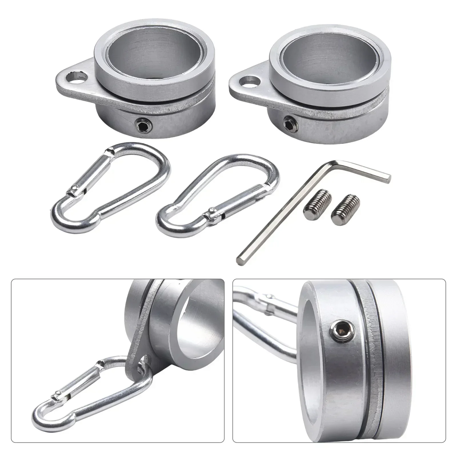 2pcs Aluminum Alloy Flag Pole Rings Flagpole Flag Mounting Rings With Carabiners AntiWrap for 0.75-1 In Pole for 360&deg; Rotating Flag Pole Attachments