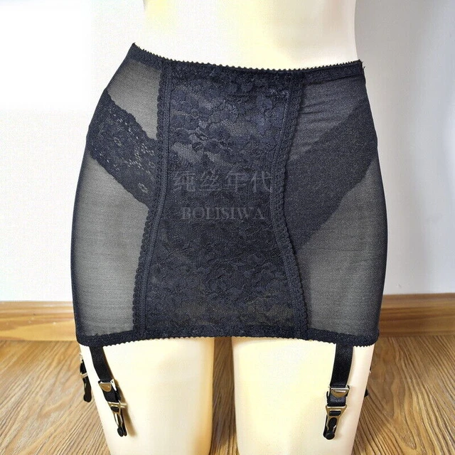 Sheer Mesh vintage high-waist girdle metals Garter Belt 6 Straps