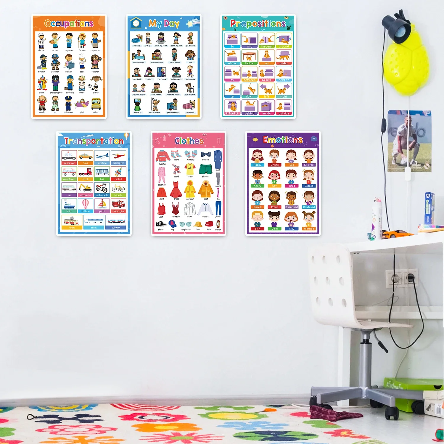 Children's Learning English Chart Fruit/ Color/ Animal/ Body Part /Number and Letter Big Card A4 Poster Classroom Decora for kid 2