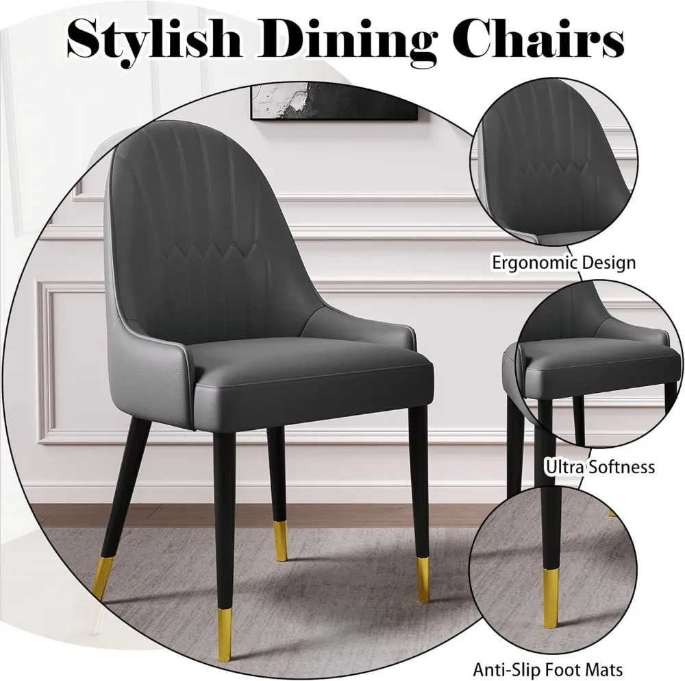 Modern Grey Dining Chairs Set of 2, High Back PU Leather Upholstered, Easy Assembly for Kitchen & Dining Room