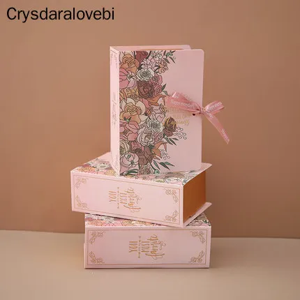 

10/20pcs Creative Book Shape Flower Gift Box Packaging Chocolate Cookies Cake Kraft Paper Boxes Decor Wedding Party Baby Shower