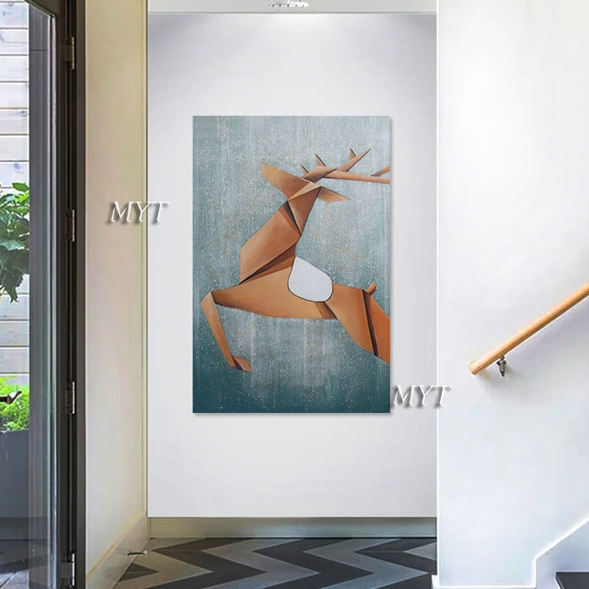 

3d Deerlet ручная роспись масляная живопись новейшая Дешевая современная настенная живопись абстрактные животные Акриловая картина холст искусство без рамки