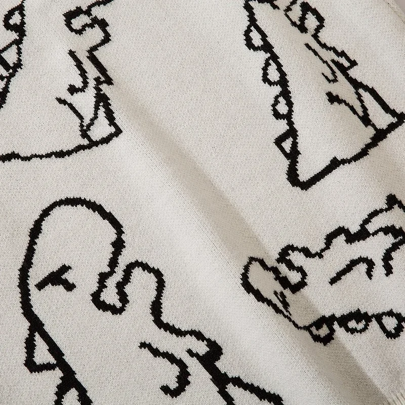 Dinosaur Monster Knitted Sweater Vest Men Women Harajuku Cartoon Anime Vintage V-neck Street Hip Hop Sleeveless Pullover Men