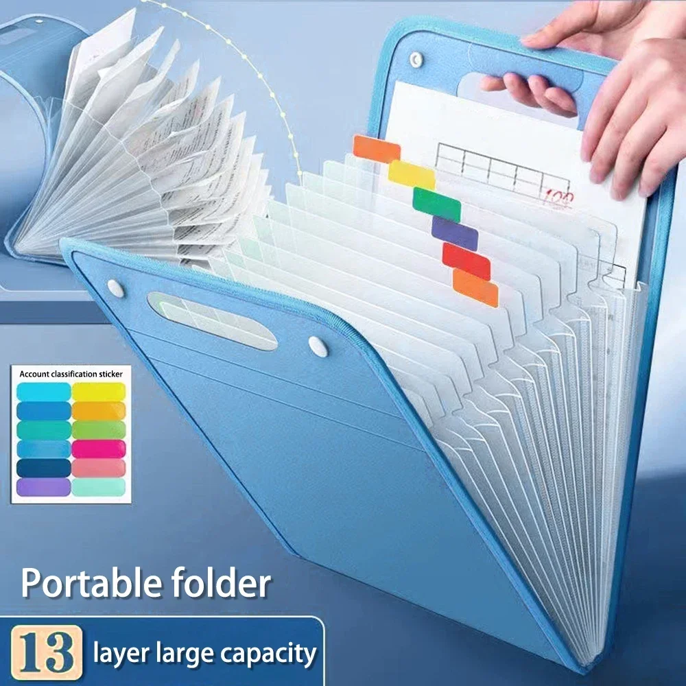 13 Pocket File Folders Portable A4 Accordian Organizer for Classroom Office Home