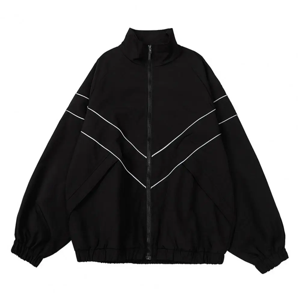 

Jacket Coat Reflective Striped Men's Streetwear Jacket Stand Collar Long Sleeve Solid Color for Spring Autumn Comfortable Casual