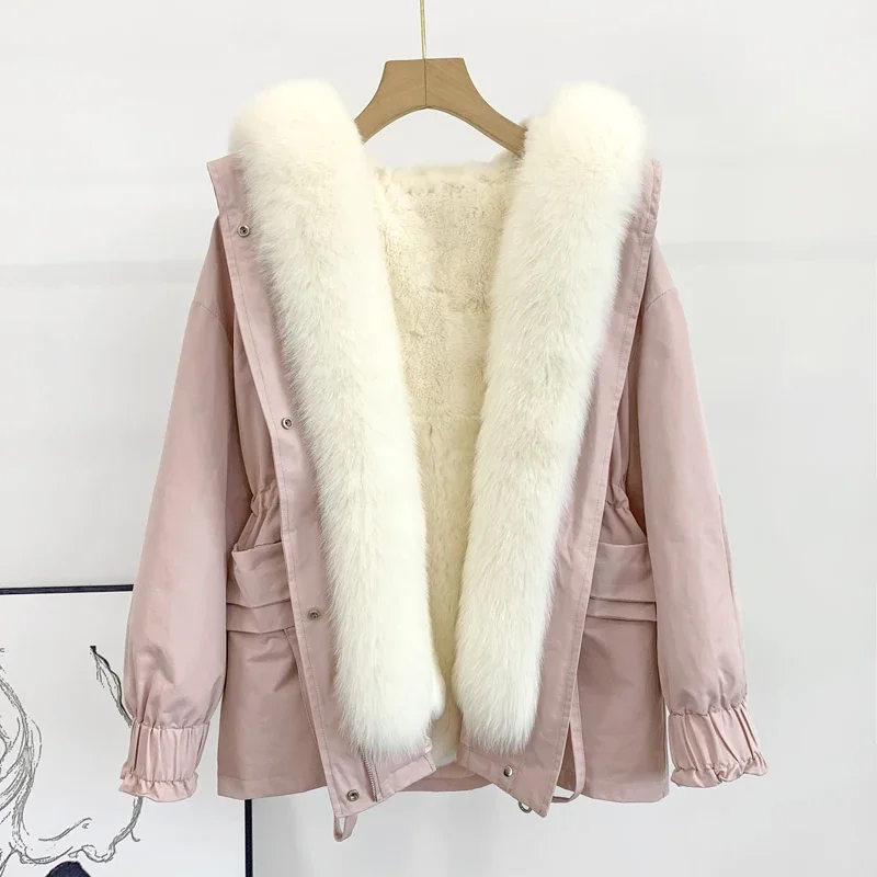 Winter Coat Women Fox Fur Collar Fur Coats And Jackets Women\'s Fur Coat Mid-Length Removable Rex Rabbit Liner Fur Jacket Zm1164