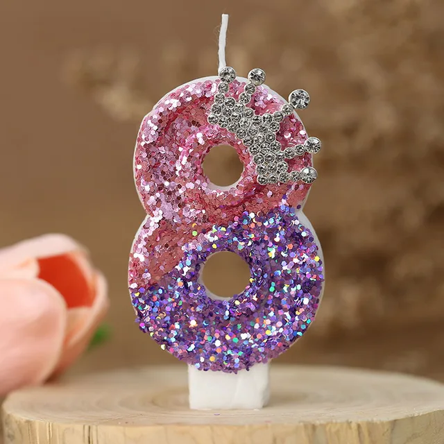 Candelina di compleanno glitterata oro/azzurra n°3