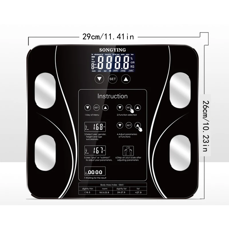Intelligent Digital Bathroom Weight Scale BMI Body Fat Scale Body Composition Monitor