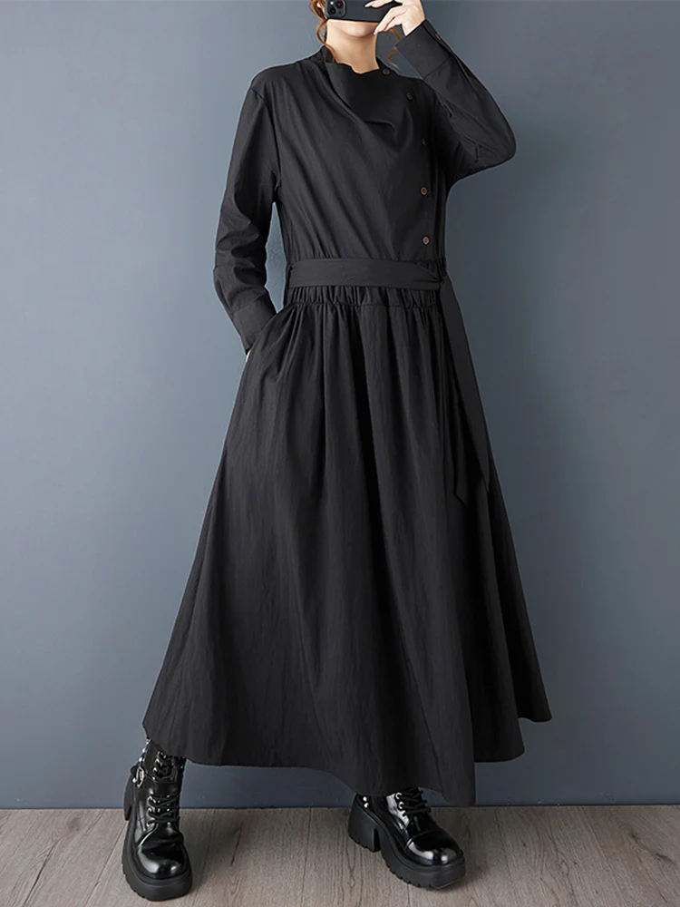 Oversized Patchwork Shirt Long Sleeve Dresses For Women New Bandage Loose Casual  Midi Dress Elegant Clothing Spring Autumn 2025