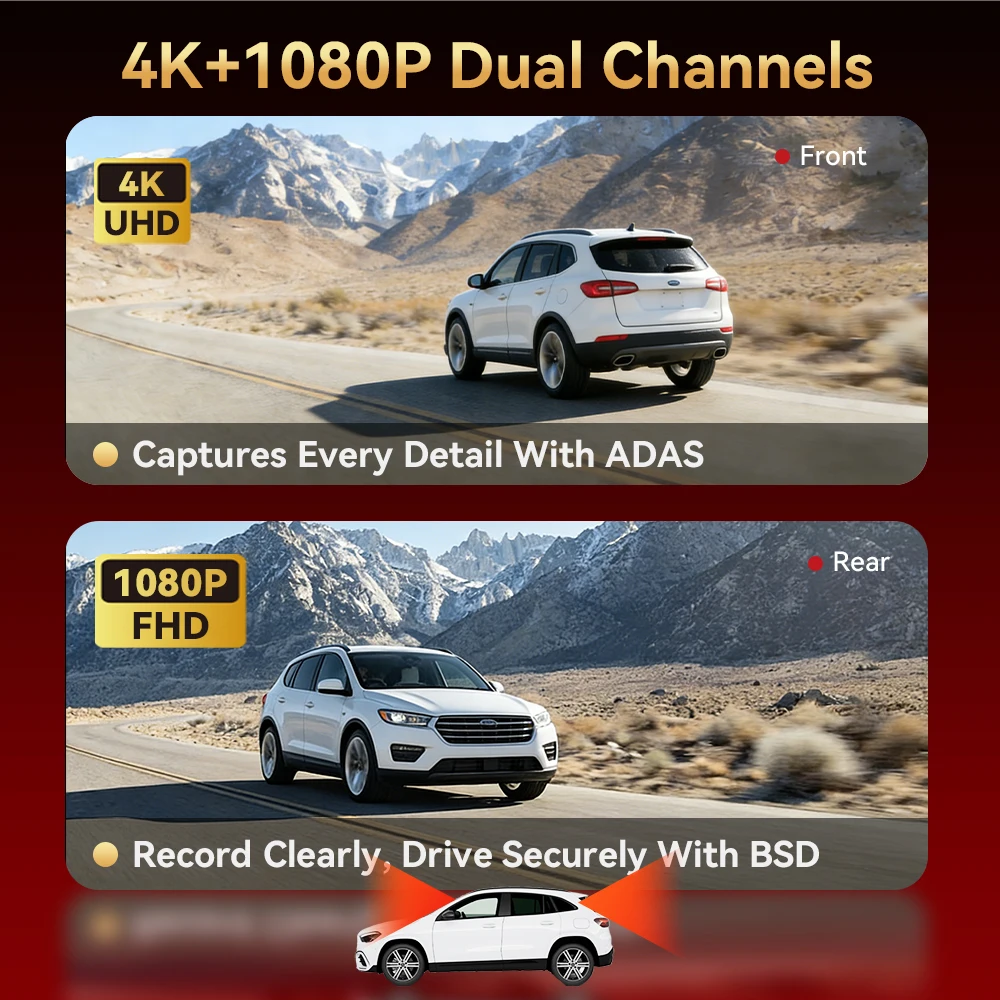 4K 12인치 ADAS WIFI 카러버 AI 대시캠 미러 전후방 듀얼 렌즈 야간 시야 주차 카메라