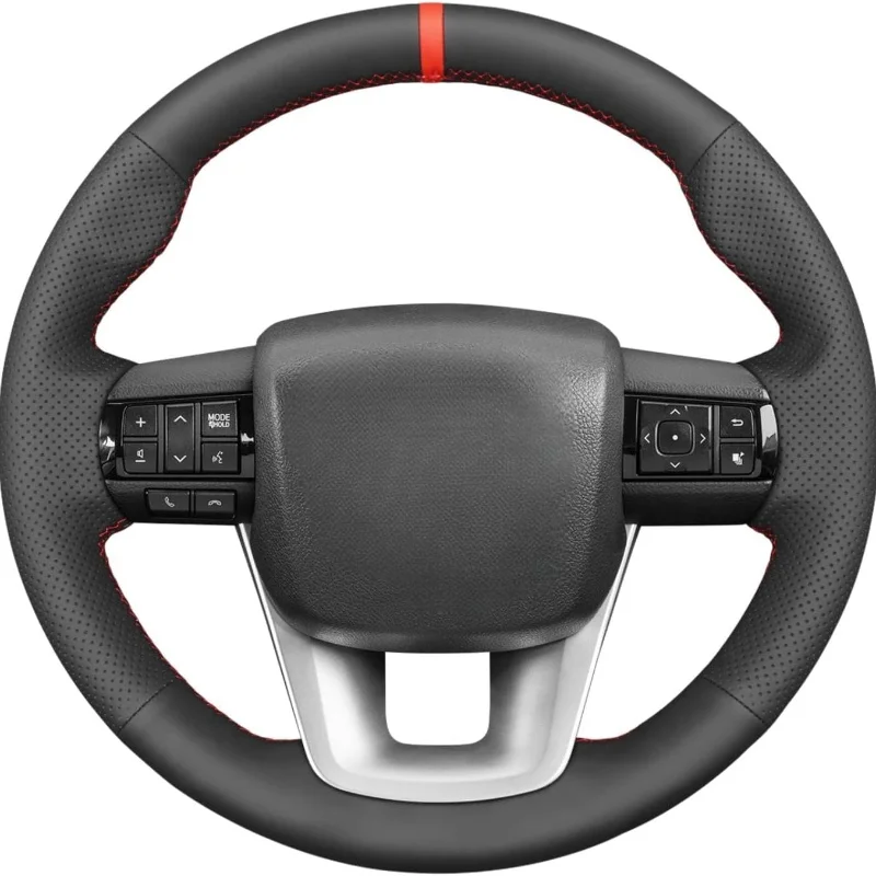 DIY schwarzes Kunstleder Autozubehör Lenkradbezug für Toyota Hilux 2015-2021 Fortuner 2015-2021