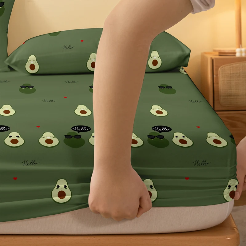 1 Cartoon Cute Avocado doll printed matte Fitted Sheet, bedroom printed bed cover, bedding (excluding pillowcases) 4