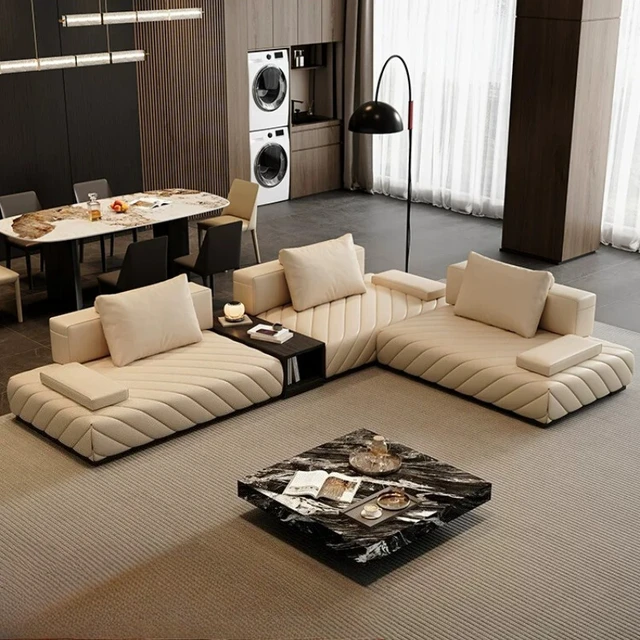 Modern luxury leather L shaped sofa corner living room sofas and seating combination couch comfortable lazy couchs furniture 2