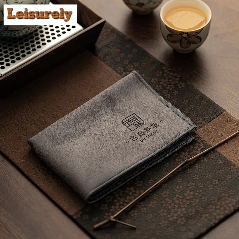 Chinese Double-sided Tea Towel Cleaning Cloth Tea Mat Thickened Absorbent Rag Soft Cotton Kitchen Towel Kung Fu Tea Accessories