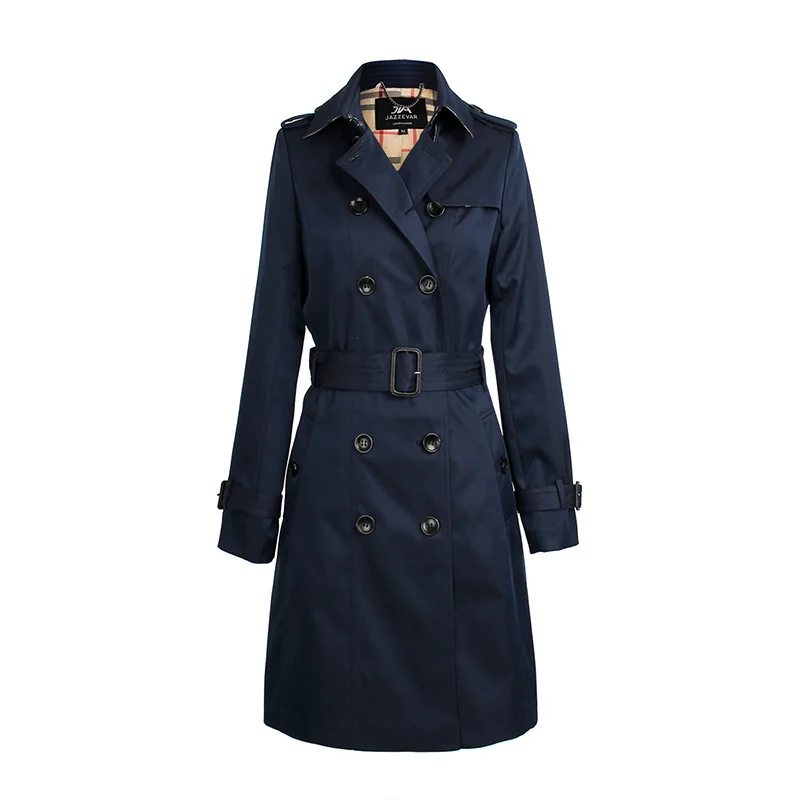 JAZZEVAR 2024 Spring New High Fashion Brand Woman Classic Double Breasted Trench Coat Waterproof Raincoat Business Outerwear