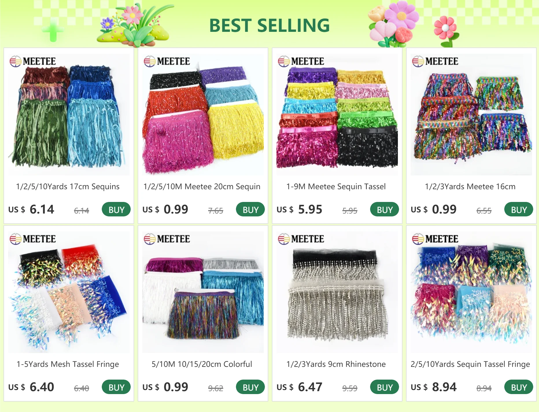 Description Picture 4 of item1/2/3Yards Meetee 20cm Sequin Fringe Tassel Lace Trim Glitter Ribbon DIY Dance Performance Clothing Decoration Sewing Material