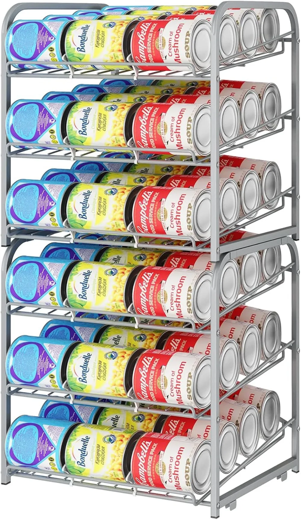 

3 Tier Stackable Can Rack Organizer for food storage,kitchen cabinets or countertops Storage for 36 cans 2-piece silver