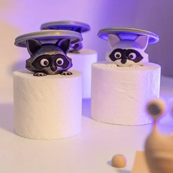Cute  Raccoon  Toilet   Paper  Holder Playful Bathroom Decor  With  Trash Can  Lid  Cover Unique Gift Idea Funny Home Accessory 2