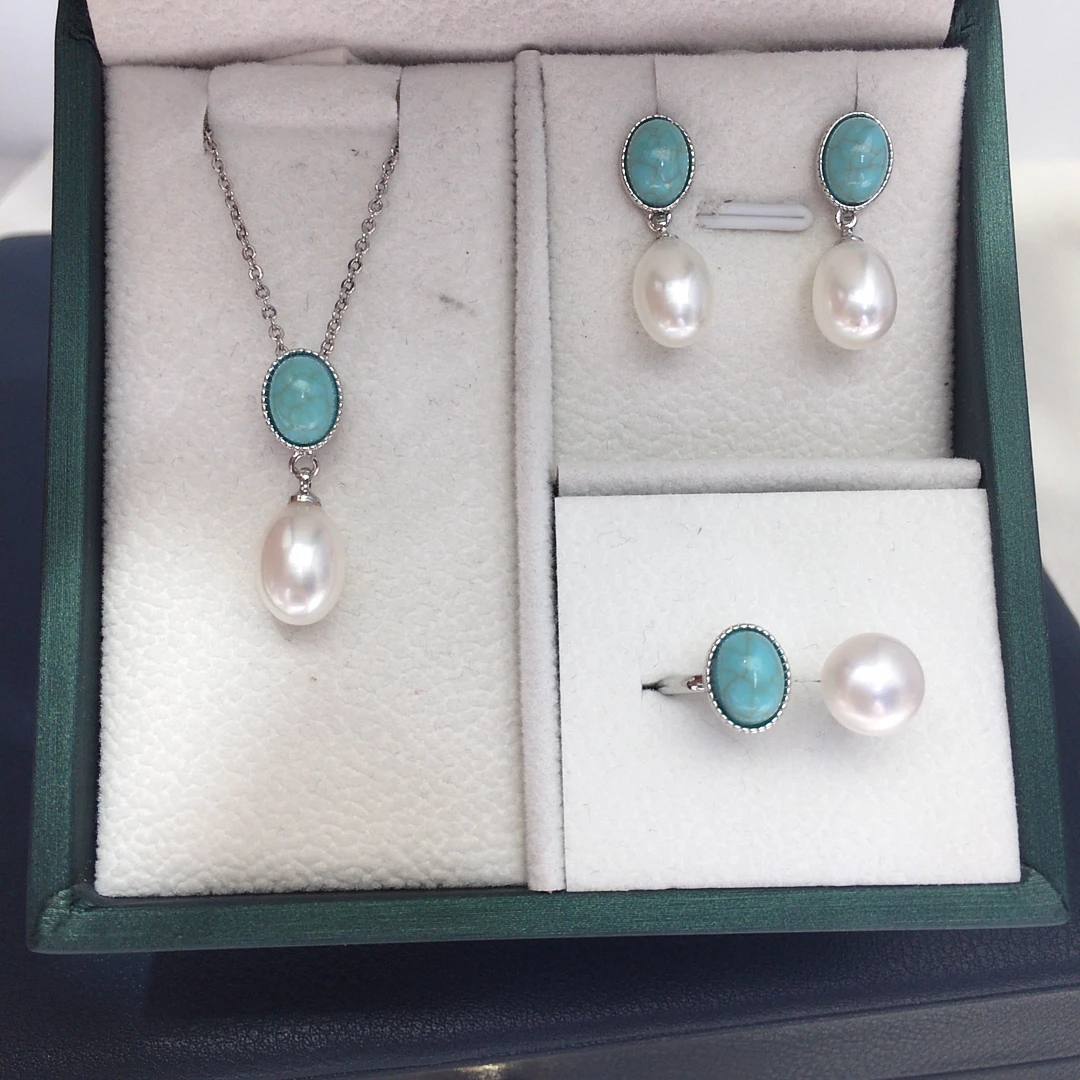 ZHBORUINI 2025 New Arrival Natural Freshwater pearl rice shaped set Fashion retro droplet shaped jewelry earrings rings pendants 1