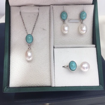ZHBORUINI 2025 New Arrival Natural Freshwater pearl rice shaped set Fashion retro droplet shaped jewelry earrings rings pendants 1